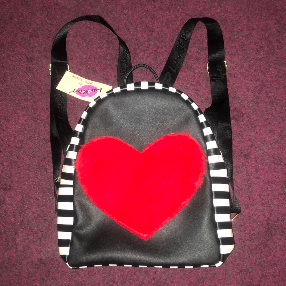 Betsey Johnson Red Furry Heart Backback